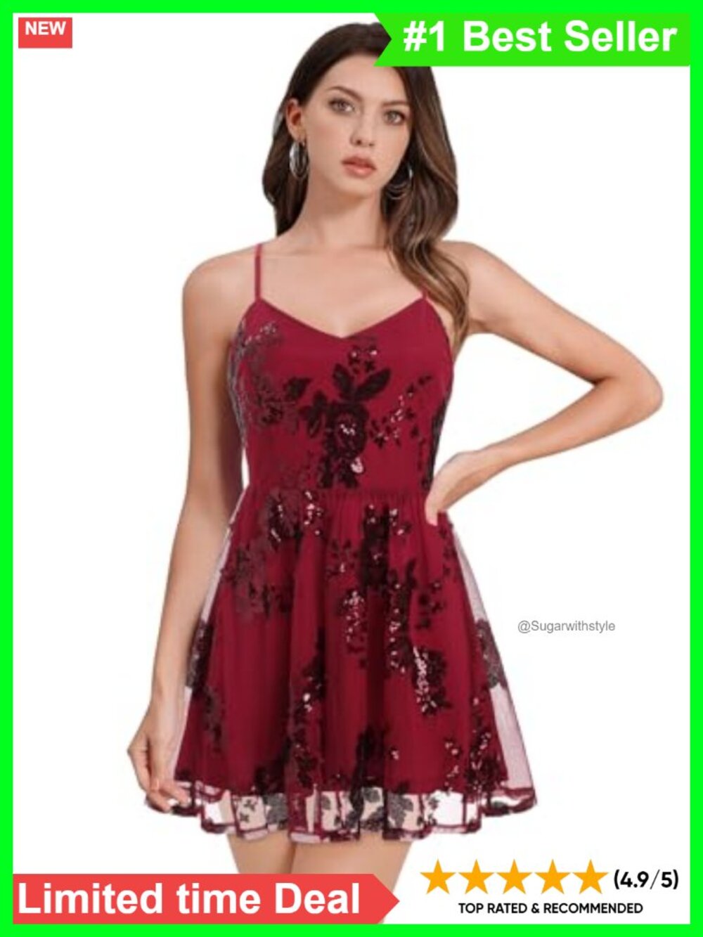 Spaghetti Strap Sequin A-Line Mini Party Dress